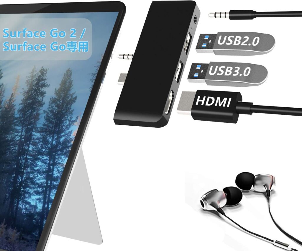 USB-Cポートとイヤホンジャックに同時に挿すタイプのハブ