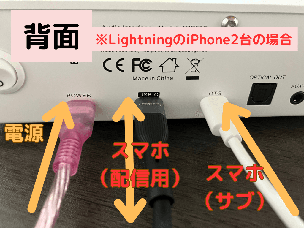 TOPPING E2x2 OTG スマホ2台接続(Lightning2台)