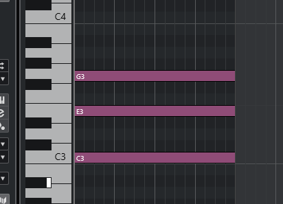 CメジャーコードのDAW（Cubase）での入力例