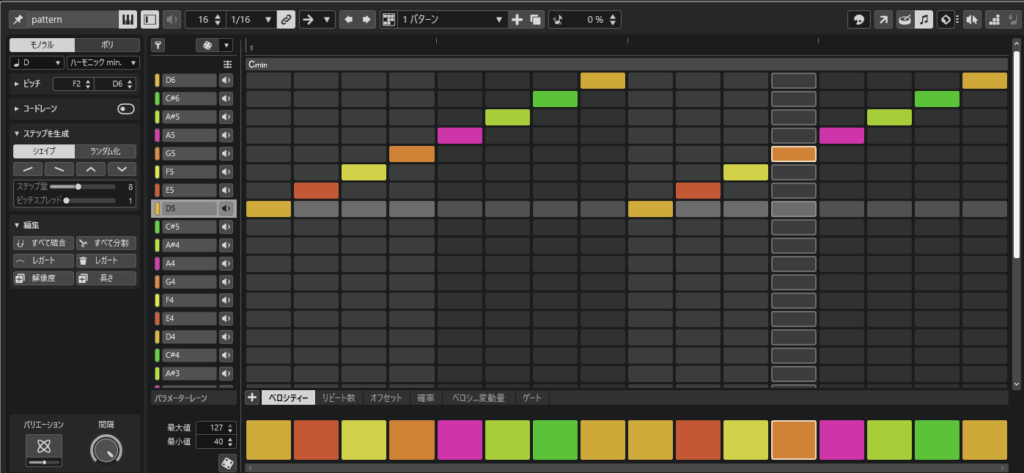 パターンエディターメロディックモード(シェイプ使用)