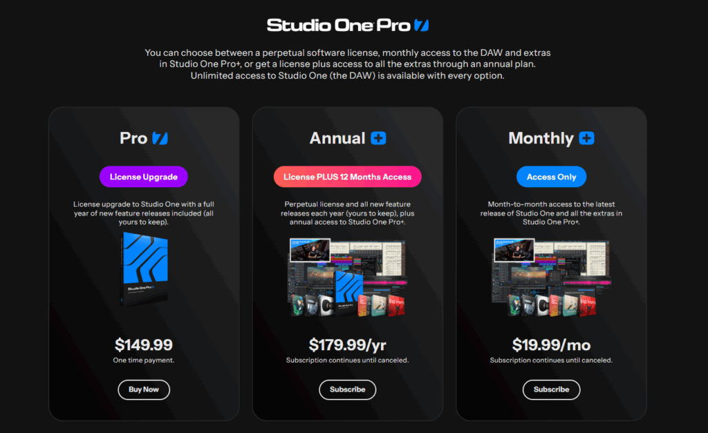 Studio One Pro 7　プラン選択