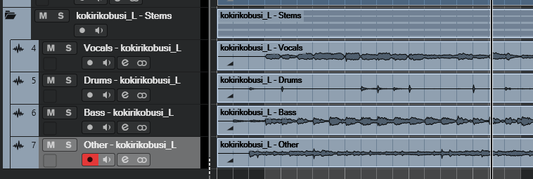 Cubase15でステム分離した後